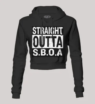 Straight Outta Sboa Women's Crop Hoodies in Black Color