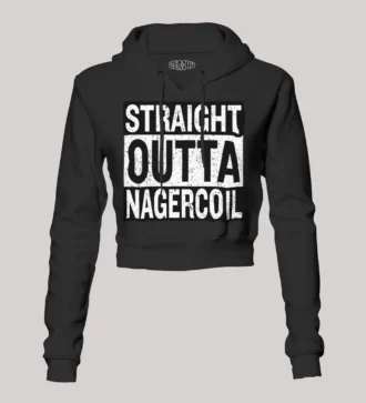 Straight Outta Nagercoil Women's Crop Hoodies in Black Color