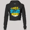 I Am Very Happy… Start Meesic Women's Crop Hoodies in Black Color