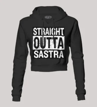 Straight Outta Sastra Women's Crop Hoodies in Black Color