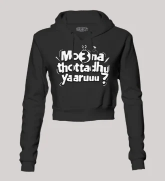 Moona Thotadhu Yaaru Women's Crop Hoodies in Black Color