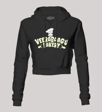 Veerabaagu Bakery Women's Crop Hoodies in Black Color