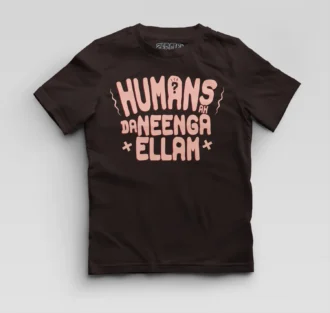 Humans Ah Da Neenga Ellam? Boys Round Neck T-Shirt in Coffee Brown Color