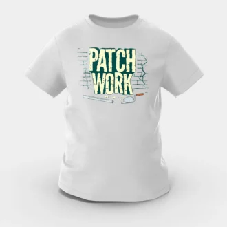 Patch Work Girls Round Neck T-Shirt in Grey Melange Color