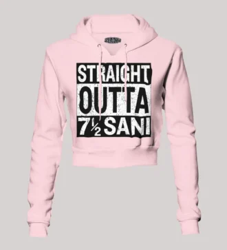Straight Outta Sani - English Women's Crop Hoodies in Light Baby Pink Color