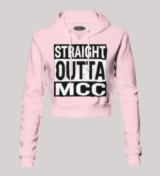 Straight Outta Mcc Women's Crop Hoodies in Light Baby Pink Color