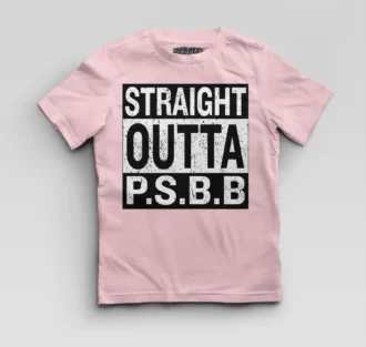 Straight Outta Psbb Boys Round Neck T-Shirt in Light Baby Pink Color