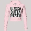 Straight Outta Omr Women's Crop Hoodies in Light Baby Pink Color