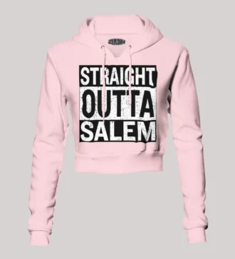 Straight Outta Salem Women's Crop Hoodies in Light Baby Pink Color
