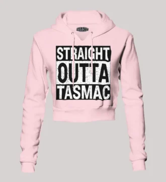 Straight Outta Tasmac Women's Crop Hoodies in Light Baby Pink Color