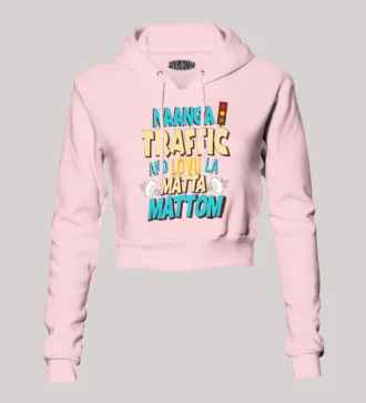 Naanga Traffic And Lovu La Matta Mattom Women's Crop Hoodies in Light Baby Pink Color