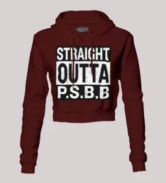 Straight Outta Psbb Women's Crop Hoodies in Maroon Color