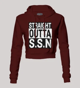 Straight Outta Ssn University Women's Crop Hoodies in Maroon Color