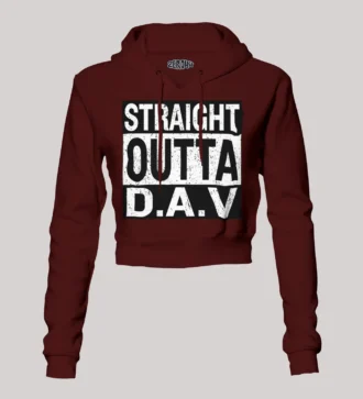 Straight Outta Dav Women's Crop Hoodies in Maroon Color