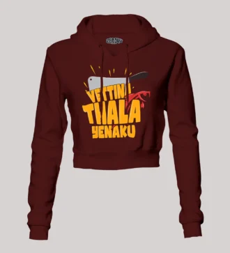 Vettina Thala Yenaku Women's Crop Hoodies in Maroon Color