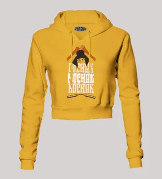 Lochak Mochak Kochak Women's Crop Hoodies in Mustard Yellow Color