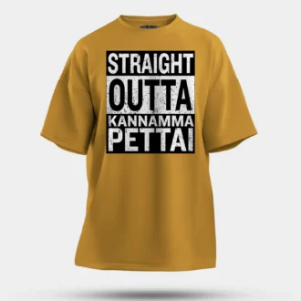 Straight Outta Kannamma Pettai Men/Unisex Oversized T-Shirt in Mustard Yellow Color