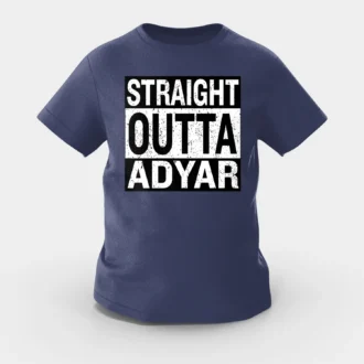 Straight Outta Adyar Girls Round Neck T-Shirt in Navy Blue Color