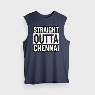 Straight Outta Chennai Men/Unisex Tank Top in Navy Blue Color