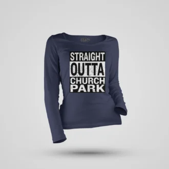 Straight Outta Church Park Women's Long Sleeve T-Shirt in Navy Blue Color