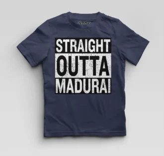 Straight Outta Madurai Boys Round Neck T-Shirt in Navy Blue Color