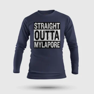 Straight Outta Mylapore Men/Unisex Long Sleeve T-Shirt in Navy Blue Color