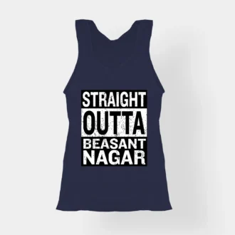 Straight Outta Beasant Nagar Women's Tank Top in Navy Blue Color