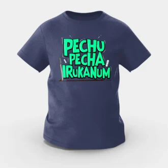 Pechu Pecha Irrukanum Girls Round Neck T-Shirt in Navy Blue Color