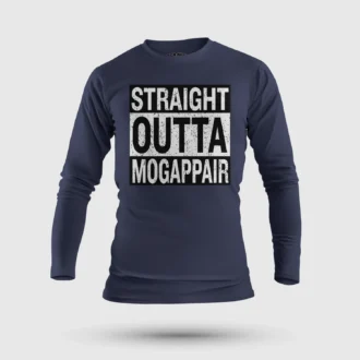 Straight Outta Mogappair Men/Unisex Long Sleeve T-Shirt in Navy Blue Color