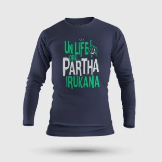 Un Life La Oru Partha Irukana Men/Unisex Long Sleeve T-Shirt in Navy Blue Color