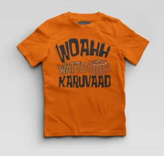 Woahh!! Watte Karuvaad Boys Round Neck T-Shirt in Orange Color