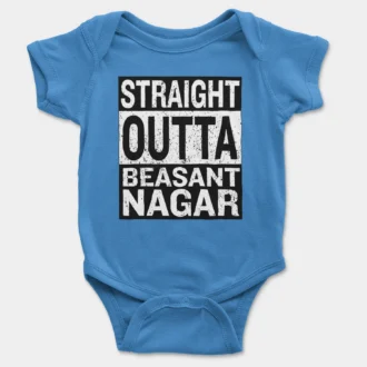 Straight Outta Beasant Nagar Onesie/Romper in Orchid Blue Color