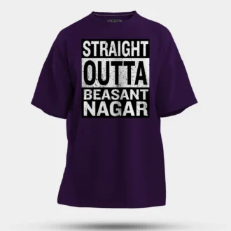 Straight Outta Beasant Nagar Men/Unisex Oversized T-Shirt in Purple Color
