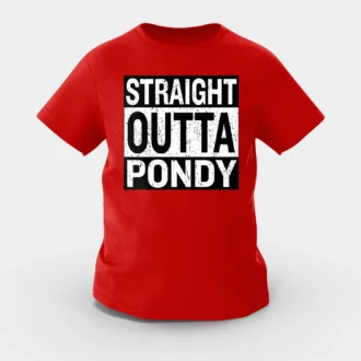 Straight Outta Pondy Girls Round Neck T-Shirt in Red Color