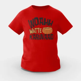 Woahh!! Watte Karuvaad Girls Round Neck T-Shirt in Red Color
