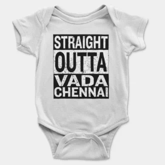 Straight Outta Vada Chennai Onesie/Romper in White Color