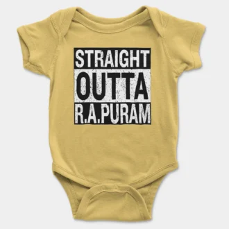 Straight Outta R.a Puram Onesie/Romper in Yellow Color