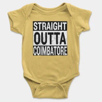 Straight Outta Coimbatore Onesie/Romper in Yellow Color