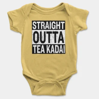Straight Outta Tea Kadai Onesie/Romper in Yellow Color