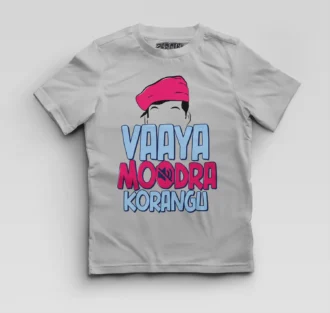 Vaaya Moodra Korangu Boys Round Neck T-Shirt in Grey Melange Color