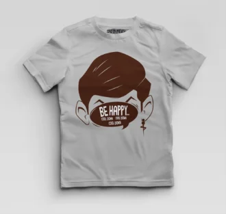 Be Happy, Cool Down, Cool Down, Cool Down Boys Round Neck T-Shirt in Grey Melange Color