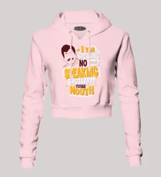 I Yam Speaking No Cross Speaking Women's Crop Hoodies in Light Baby Pink Color
