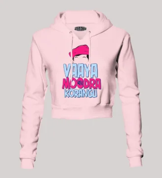 Vaaya Moodra Korangu Women's Crop Hoodies in Light Baby Pink Color