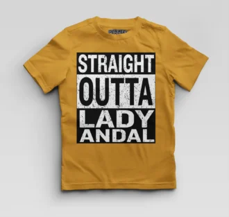 Straight Outta Lady Andal Boys Round Neck T-Shirt in Mustard Yellow Color