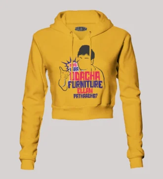 Idhu Vara Odacha Furniture Ellam Pathaadha Women's Crop Hoodies in Mustard Yellow Color