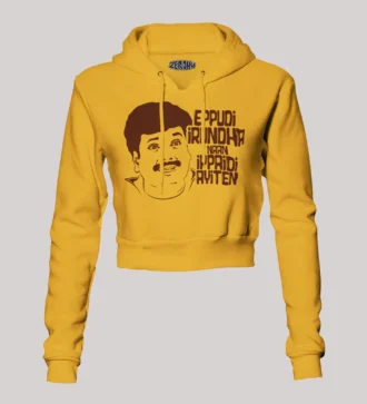 Eppudi Irundha Naan Ippadi Ayiten Women's Crop Hoodies in Mustard Yellow Color