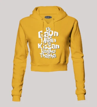 Ek Gaon Mein Ek Kissan Raghu Thatha Women's Crop Hoodies in Mustard Yellow Color