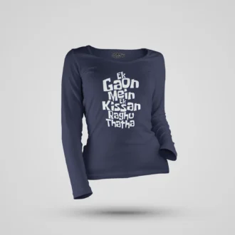 Ek Gaon Mein Ek Kissan Raghu Thatha Women's Long Sleeve T-Shirt in Navy Blue Color