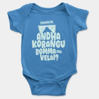 Echuuse Me Andha Korangu Bomma Ena Velai? Onesie/Romper in Orchid Blue Color