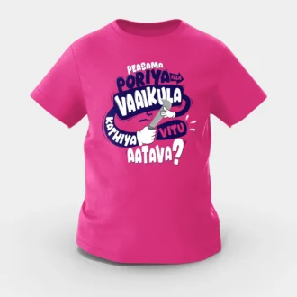 Peasama Poriya Ila Vaaikula Kathiya Vitu Aatava Girls Round Neck T-Shirt in Pink Color